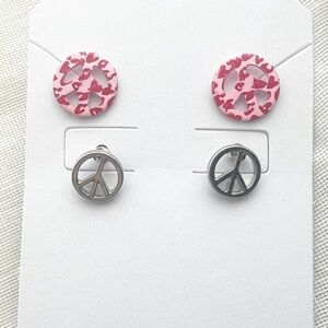 2 Pairs of Peace Sign Stud Earrings - New - Never Worn